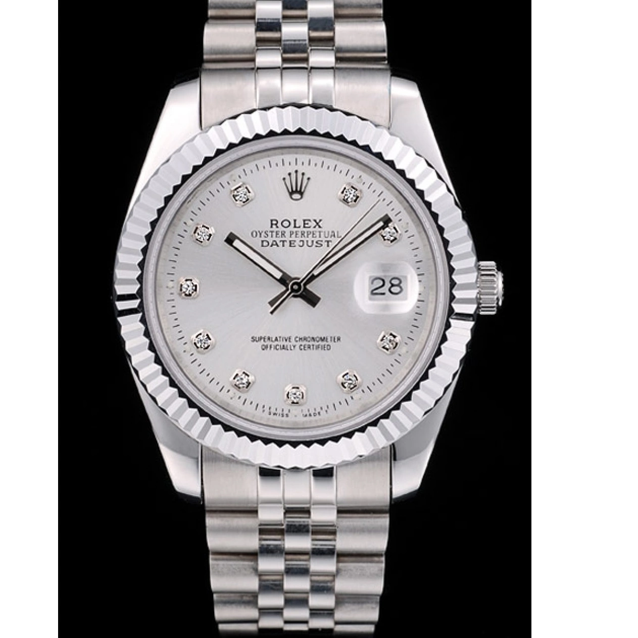 Good Copy Rolex Watches Ribbed 41996 Rolex Silver Dial Steel Swiss DateJust Stainless Bezel 0804